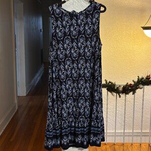 LOFT Blue Floral Swing Dress Large Tall